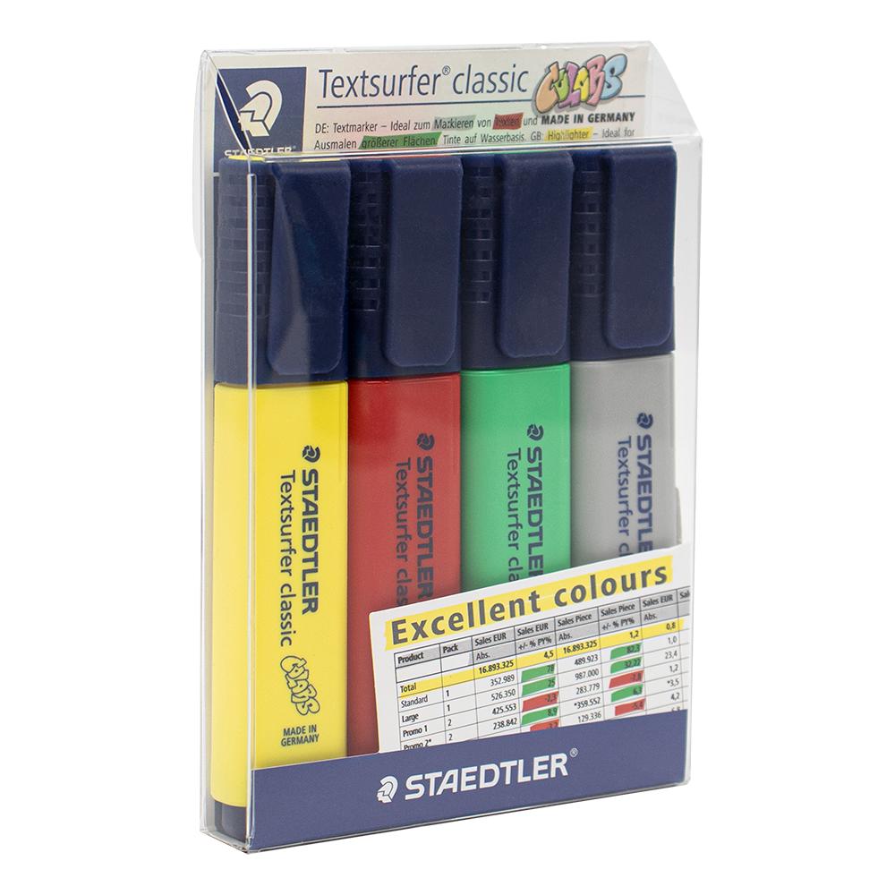 STAEDTLER / Highlighters, 4-pack, Yellow/Red/Green/Grey yotat 4 color 100ml refill dye ink kits for hp564 hp364 hp178 hp862 hp920 hp685 hp655 hp670 hp940 hp88