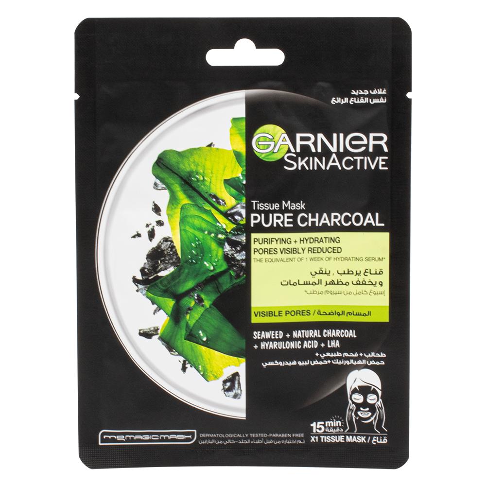 Garnier / Tissue face mask, Pure charcoal, Pore tightening, Seaweed, 1 pc цена и фото
