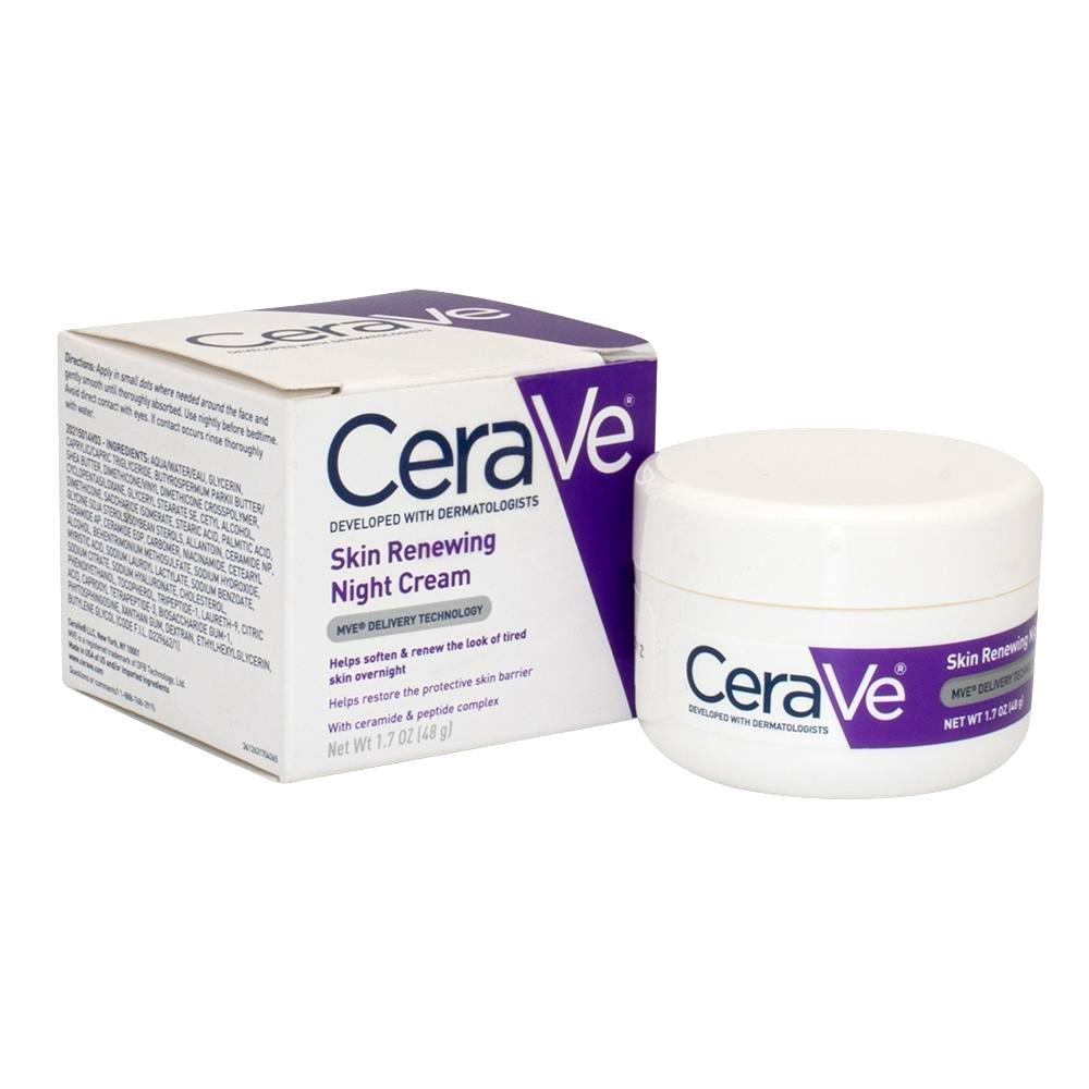 CeraVe / Renewing night cream, 1.7 oz (48 g) face cream anti wrinkle moisturizing skin rejuvenation non greasy brighten firming vitamin c hyaluronic acid skin care 50ml