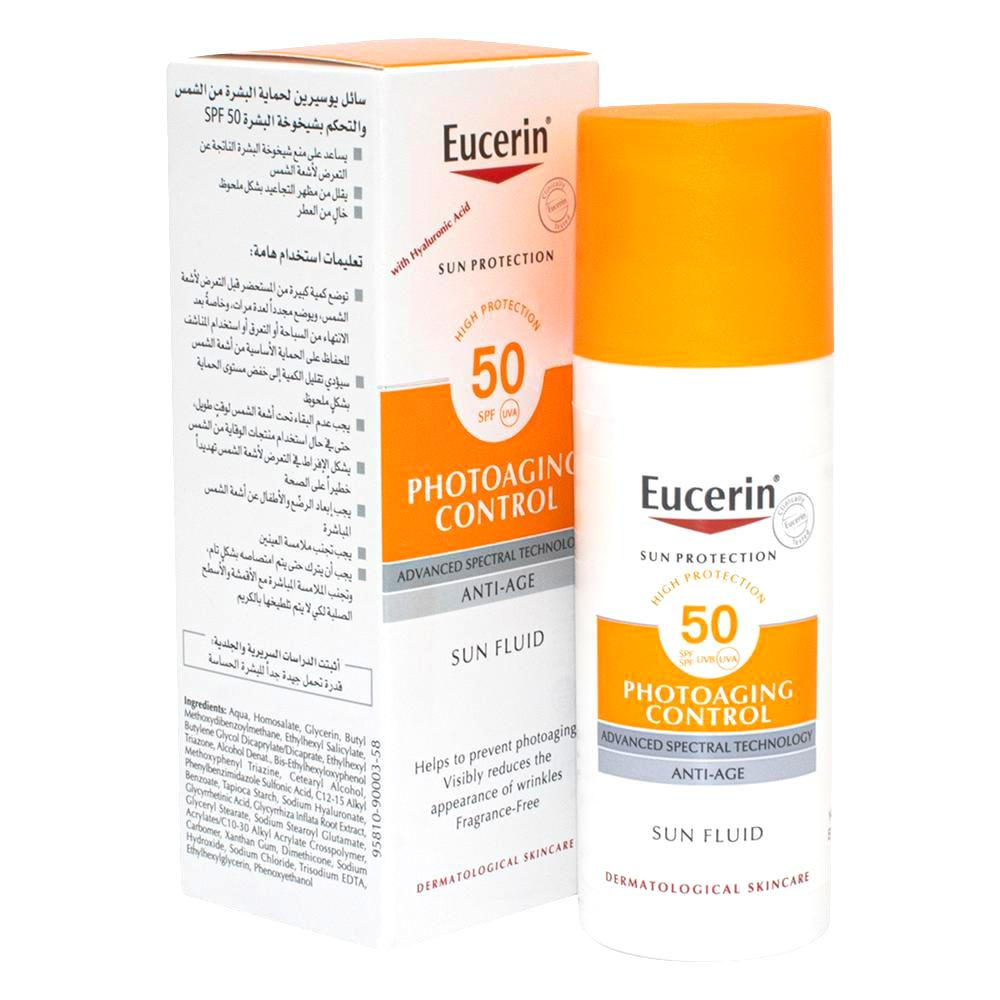Eucerin / Self-tanners and sun skin care, Sun fluid, SPF 50+, Photoaging control, 50 ml солнцезащитный минеральный флюид для лица clinique mineral sunscreen fluid for face spf50 30 мл