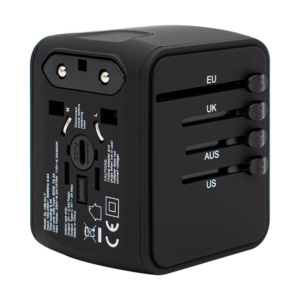 GETJZ / Adapter, Universal travel, 3.4A Fast charging, Black nyork universal travel adapter ha698 with 3 usb 1 type c charging ports black