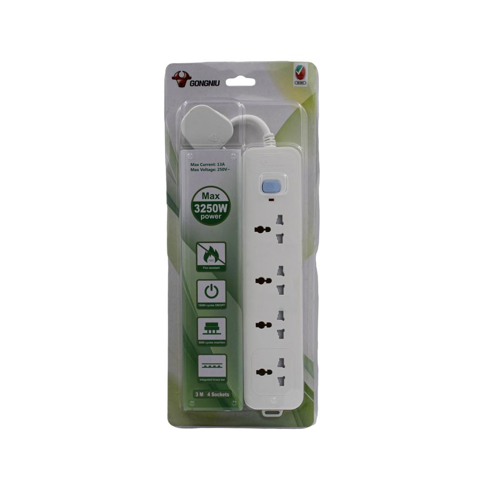 gkk power strip surge protector with usb extension cord flat plug with widely 6 ac outlet and 3 usb 1 type c small desktop station with 6 ft power Gongniu / Extension socket, 4 sockets 3 M (T)