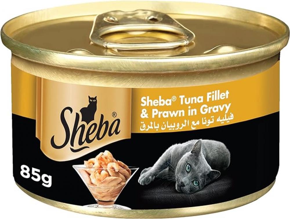 Sheba / Cat food, Tuna fillet and prawn in gravy, 3 oz (85 g) plaisir wet cat food chunks with trout and shrimps in gravy 3 5 oz 100 g