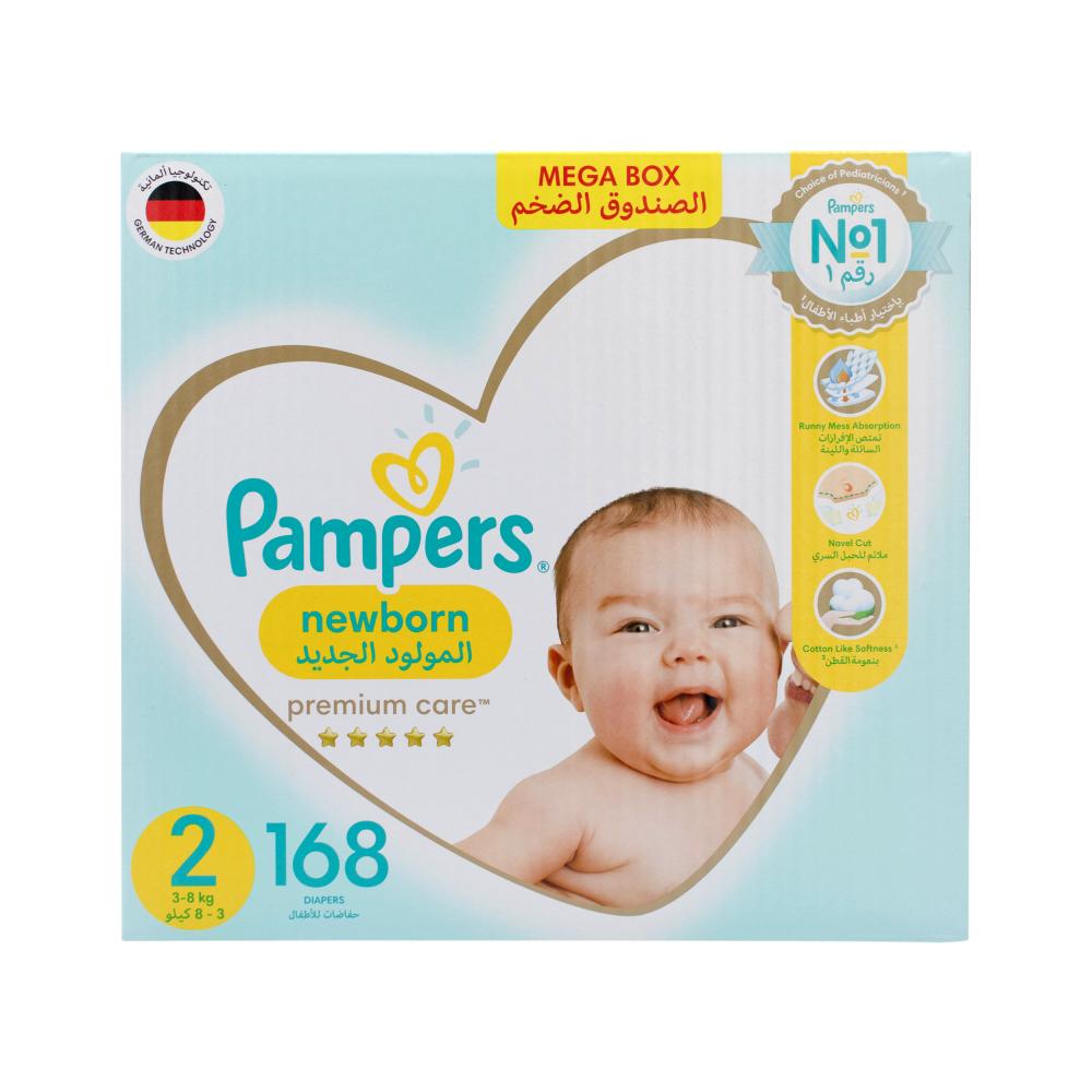 Pampers / Baby diapers, Premium care, Newborn, Size 2, 6.6-17.6 lbs (3-8 kg), 168 pcs цена и фото