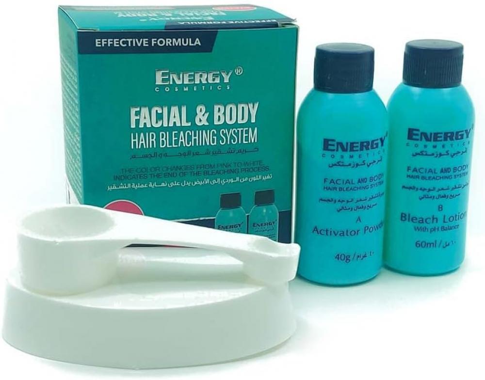 Energy / Facial & body hair bleaching system, 60 ml / 40 g cleanlogic bath and body dual texture facial buffers sensitive skin