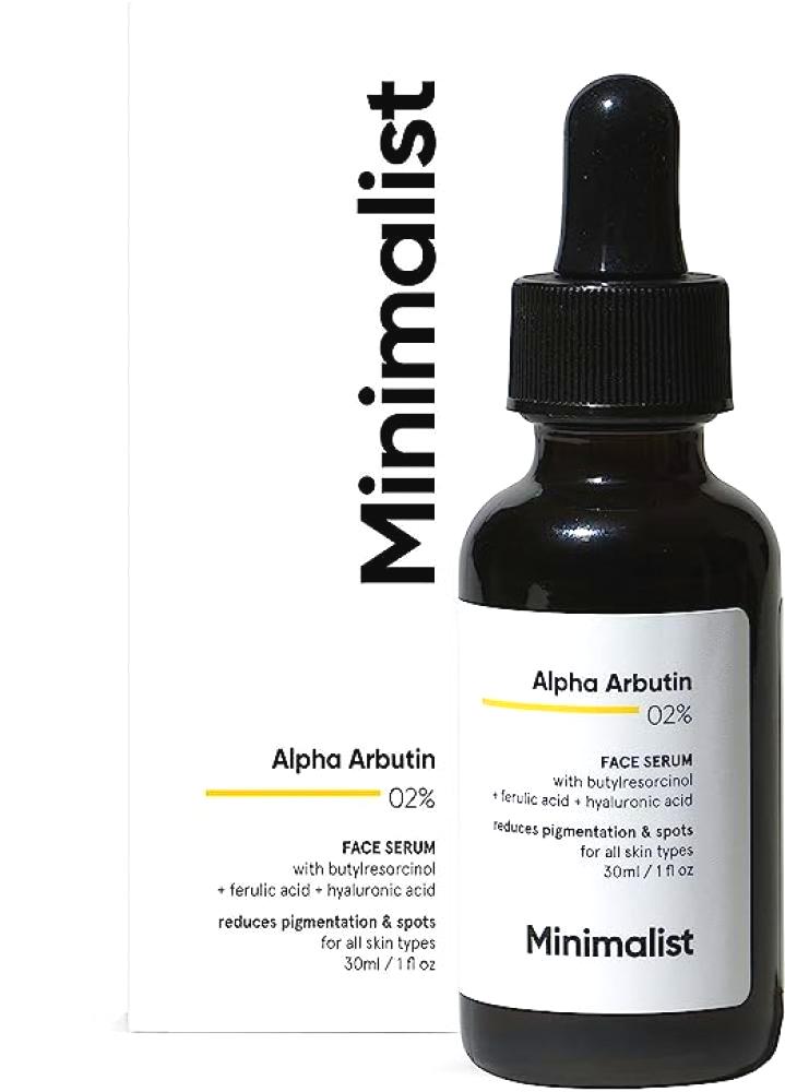 Minimalist \/ Face serum with hyaluronic acid, Alpha arbutin 2%, 1 oz (30 ml) scar removal serum acne scars cream stretch marks surgical scar burn for body pigmentation corrector acne spots repair care 30g