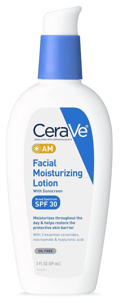 CeraVe, Facial moisturizing lotion, AM, SPF 30, Niacinamide and hyaluronic acid, 3 fl. oz (89 ml) body lotion cerave daily moisturizing for normal to dry skin hyaluronic acid and ceramides fragrance free 19 fl oz 562 ml