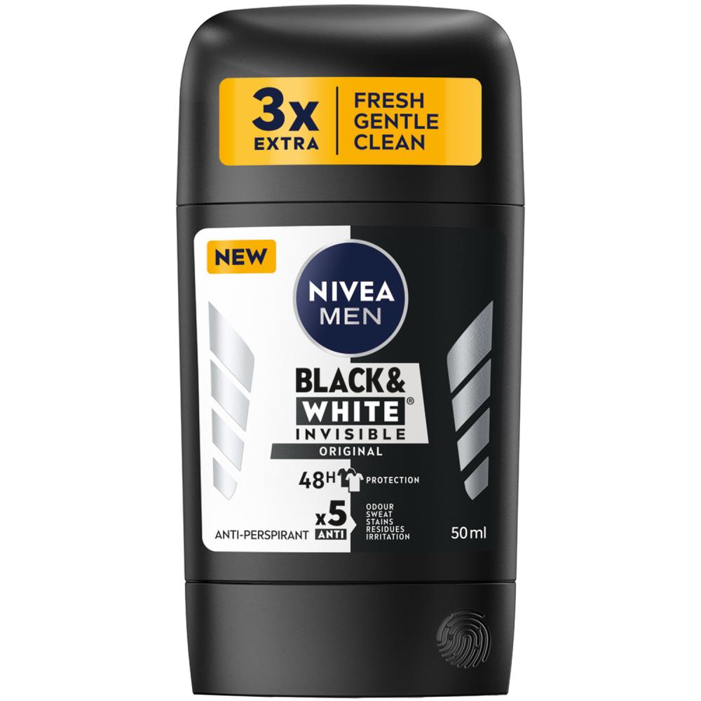 NIVEA MEN, Deodorant antiperspirant, Black and white, Invisible, Original, 48H, Stick, 1.69 fl. oz. (50 ml)