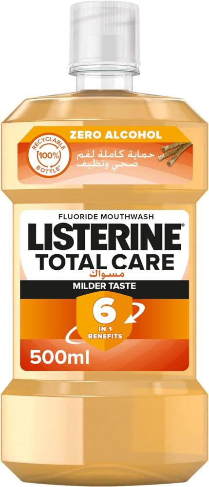 Listerine, Mouthwash, Total care, Milder taste, Fluoride, Miswak extract, 16.9 fl. oz. (500 ml) 5pcs 30ml peppermint mouthwash fresh breath oral care spray long last smoke mouth odor plaque stains remove refreshing freshener