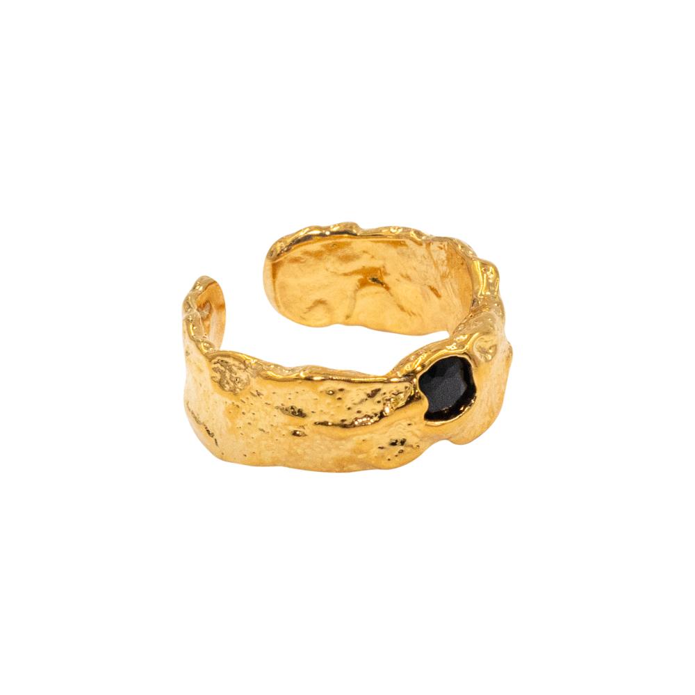 ACCENT Ring with textured metal and accent crystal accent ring in gold with pressed metal