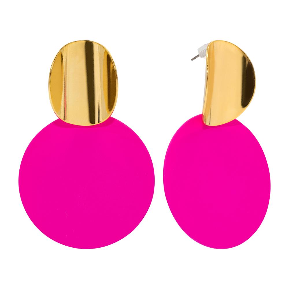 ACCENT Earrings in bright fuchsia with gold accent earrings bullion earrings in silver