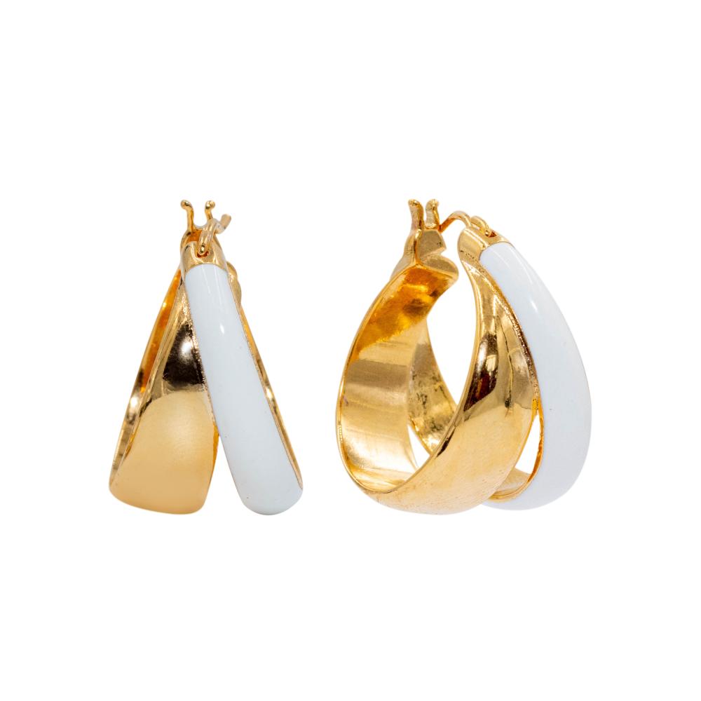 ACCENT Double ring earrings with enamel coating accent ring with enamelled enamel coating and voluminous crystal