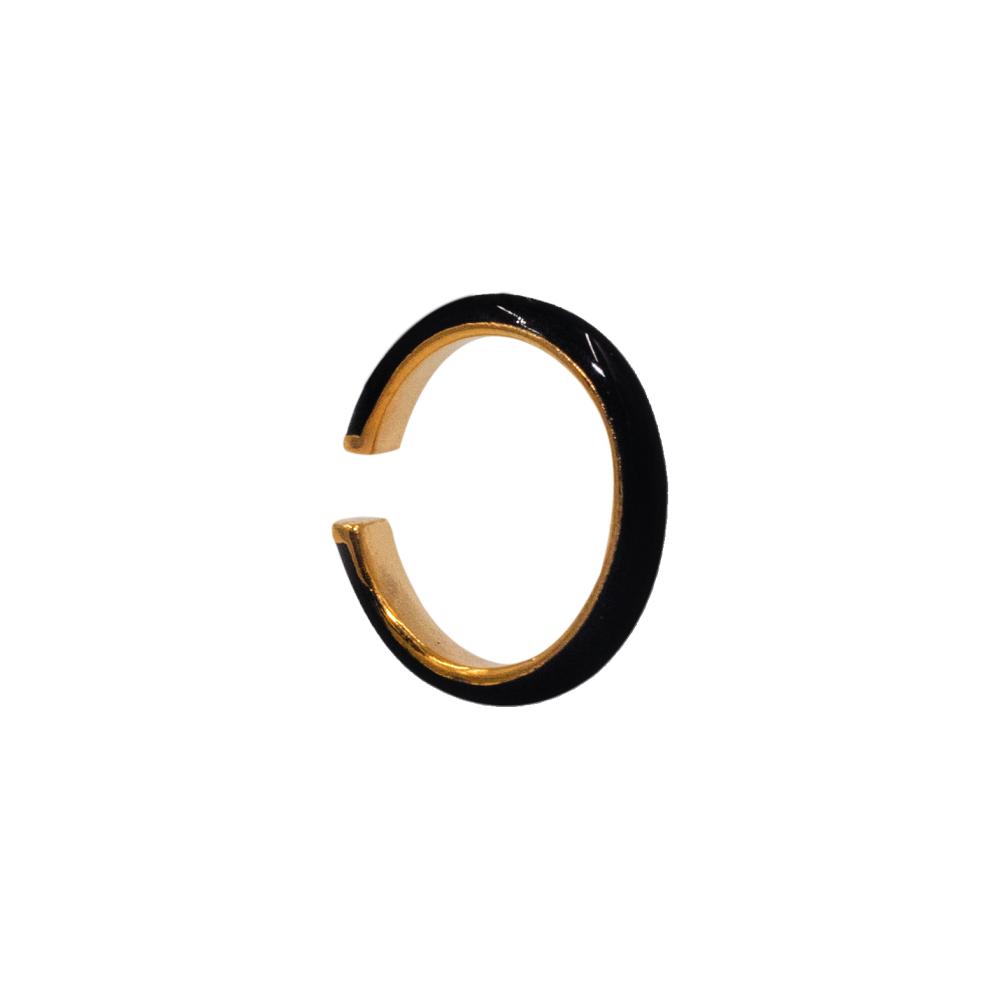 ACCENT Cuff earring with enamel coating in basic black colour accent cuff earring with pressed finish in gold