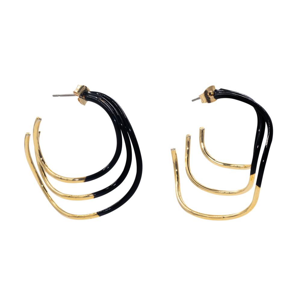 ACCENT Triple ring earrings with enamel coating accent half ring earrings with perforation in gold