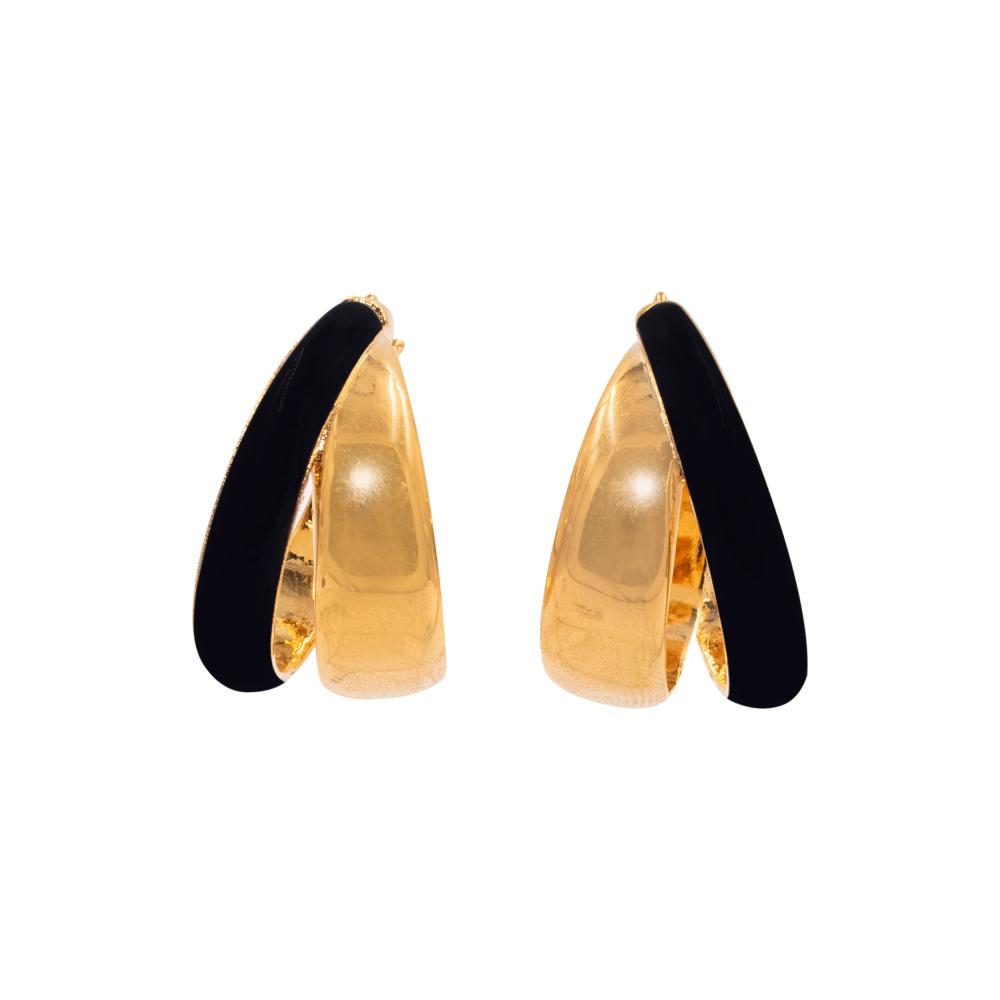 ACCENT Double ring earrings with enamelled finish accent ring earrings with crystals in gold