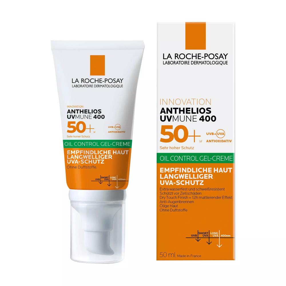 LA ROCHE-POSAY Sunscreen, Oil-control gel-cream, Anthelios UV Mune 400, SPF 50+, 1.69 fl. oz. (50 ml) eucerin face sunscreen oil control gel cream dry touch high uvauvb protection spf 50 light texture sun protection suitable under make up for ble