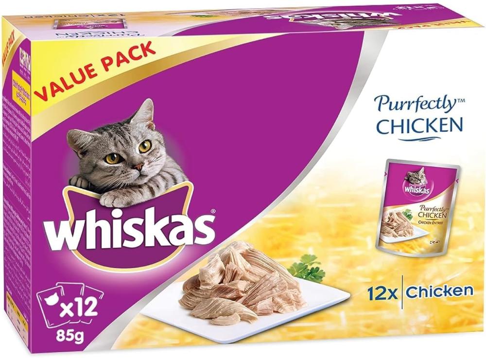 Whiskas, Wet cat food, Purrfectly chicken, Pack of 12 x 85 g cats funny interactive cat toy stitchable cat relief toy with bel fish toy for indoor cats to run and exercise fish teaser cats