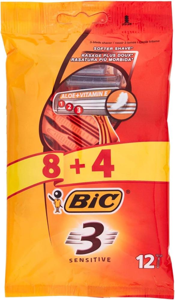 BIC, Disposable shaver, 3 Sensitive triple blade, Pack of 8 + 4 free