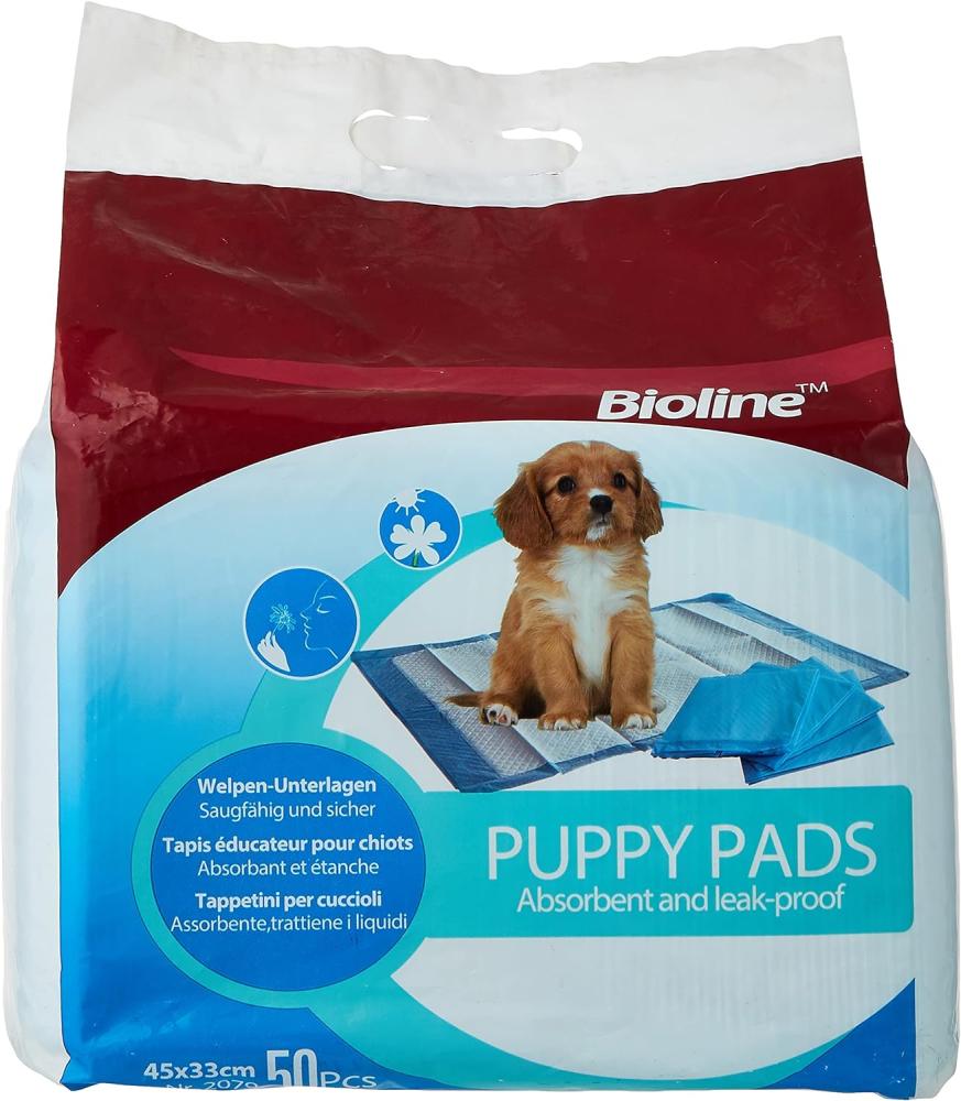 pawfumes dog and puppy training pads 60 x 90 cms 50 pcs Bioline Puppy Training Pads - 50 Pcs, Absorbent And Leak-Proof Non-Woven Fabrics Puppy Training Pads, White