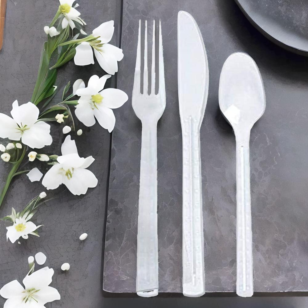 MARKQ / Set of napkin, knife, fork and spoon, Clear, 50 pcs royalford 25pcs stainless steel cutlery set with display stand includes 6 teaspoons 6 tablespoons 6 table forks 6 table knives and a stand 100%