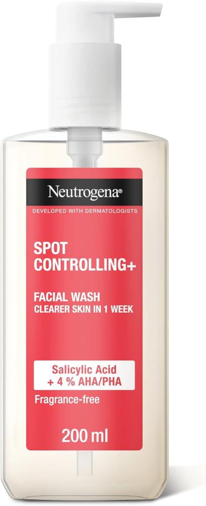 Neutrogena, Facial Wash Spot Controlling+, Clearer Skin In 1 Week, 6.8oz, 200ml neutrogena facial cleansers fresh and clear facial wash pink grapefruit 200ml