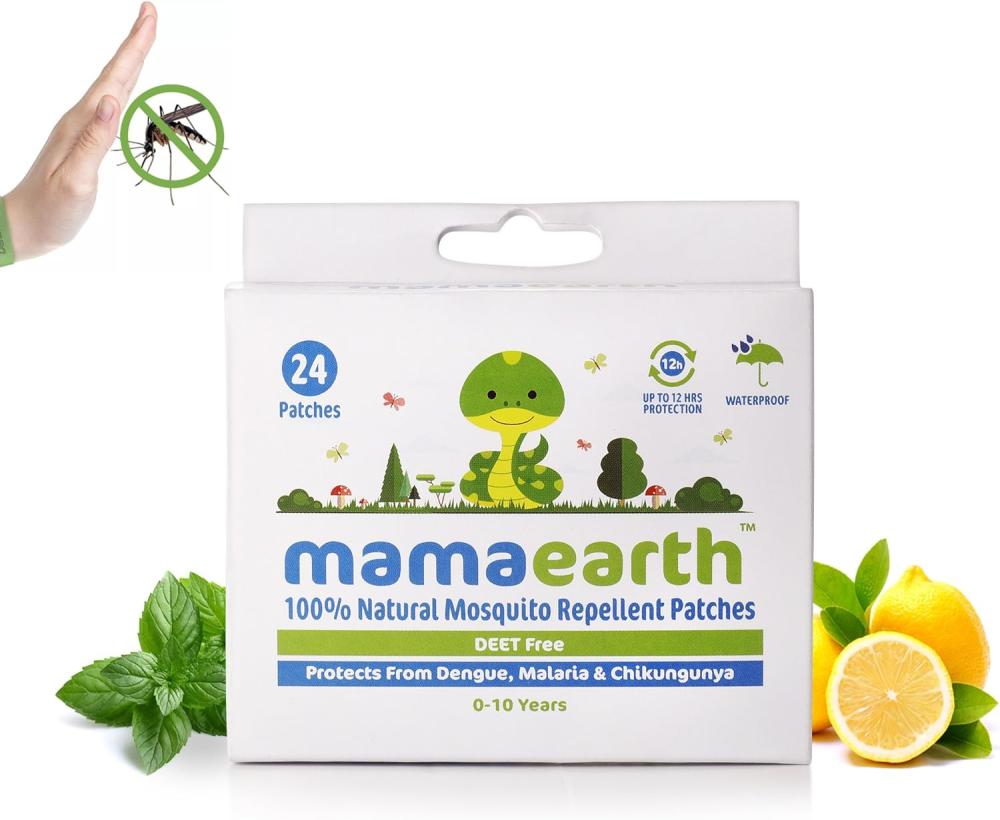 Mamaearth, Mosquito repellent patches, 100% Natural, 24 pcs free me mosquito repellent spray naturally kind deet free protection organic essential oils of citronella and lemongrass 8 5 fl oz 250 ml