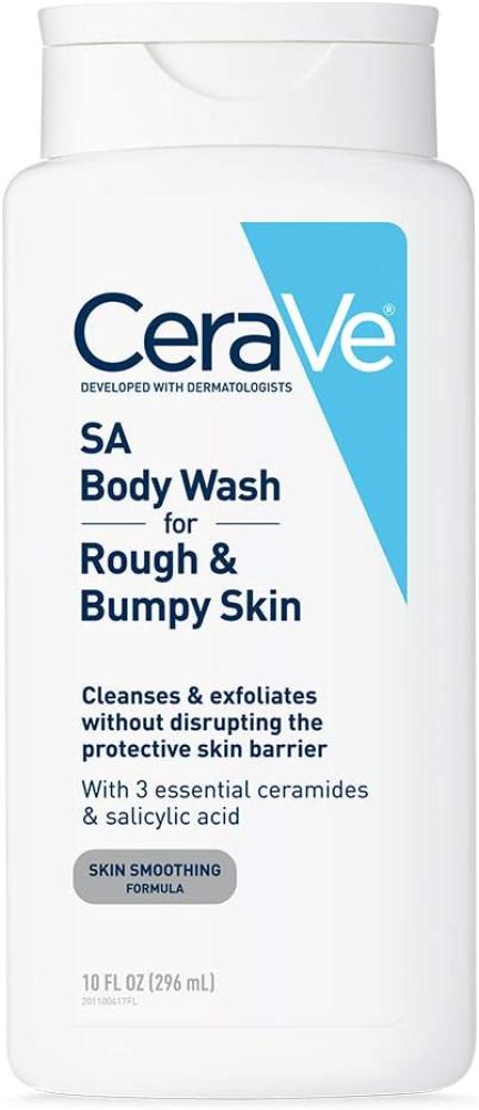 CeraVe, Body wash with salicylic acid, Fragrance free, Exfoliates rough and bumpy skin, 10 fl. oz. (296 ml) body lotion cerave daily moisturizing for normal to dry skin hyaluronic acid and ceramides fragrance free 19 fl oz 562 ml