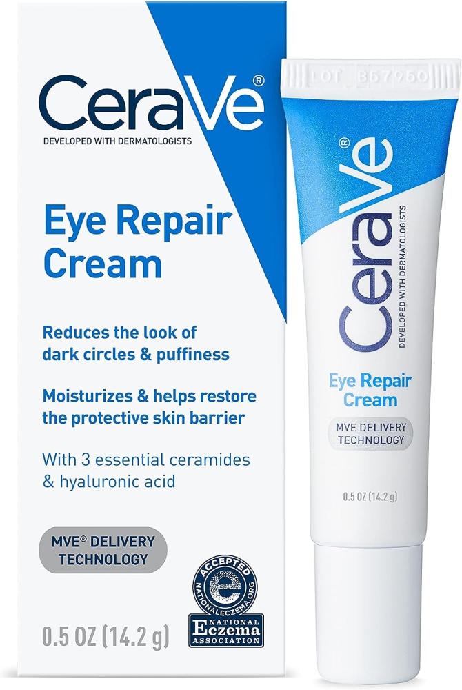 цена CeraVe, Eye repair cream, For dark circles and puffiness, Moisturizes, Hyaluronic acid and ceramides, 0.5 oz (14.2 g)