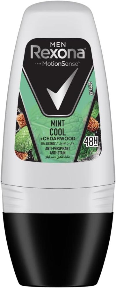Rexona MEN, Antiperspirant, Roll-on, 48H, Mint cool and cedarwood, Anti-stain, Keeps you feeling fresh and dry, 1.69 fl. oz.(50 ml) rexona men antiperspirant roll on 48h xtra cool fresh protection with motionsense technology 1 69 fl oz 50 ml