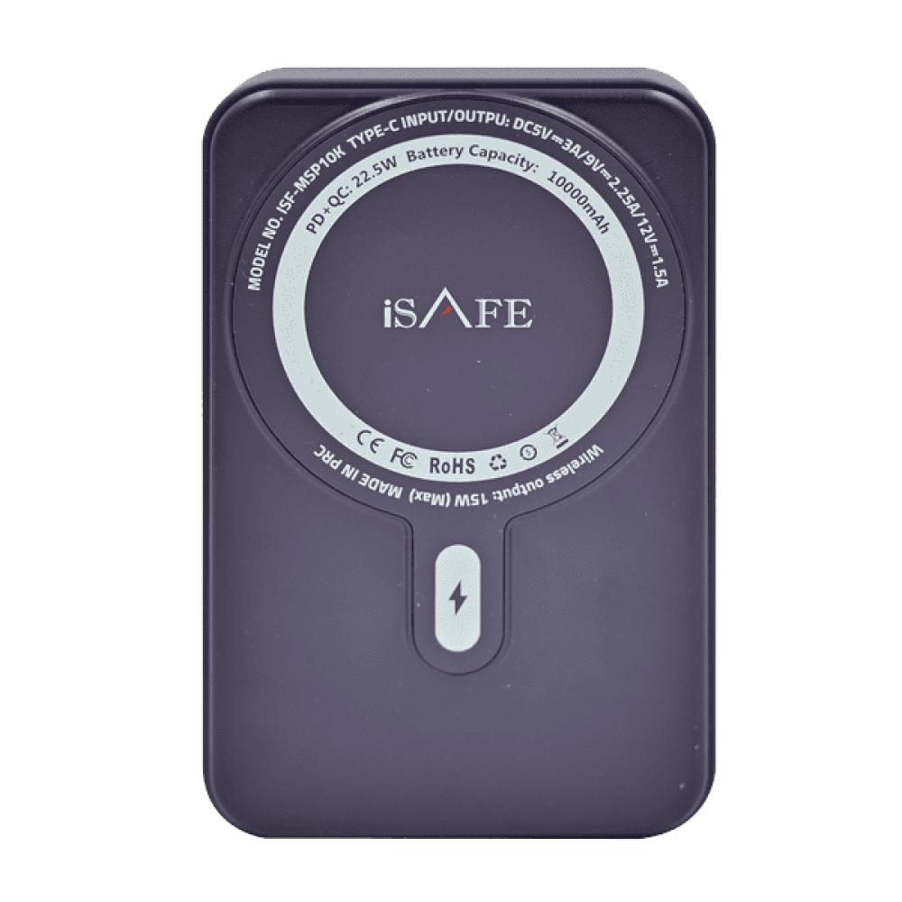 iSAFE Magnetic Stand Power Bank, 10000 mAh, Purple isafe 2in1 car wireless charging stand 15w