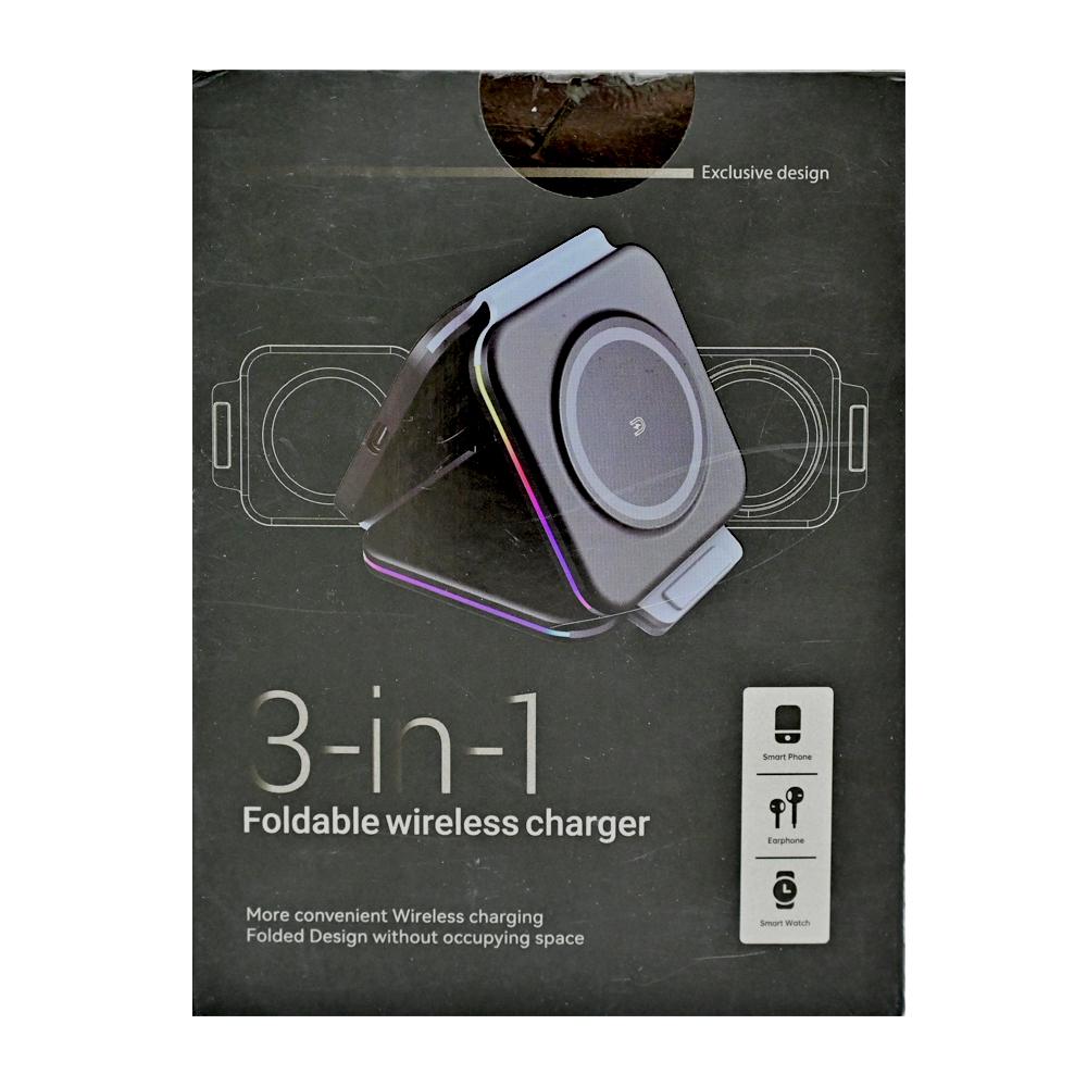 3 In 1 Foldable Pocket MagSafe Wireless Charger With Led Lights White F21 wireless phone charger sterilization box mask disinfection box cosmetic mirror holder 10w fast qi phone charger
