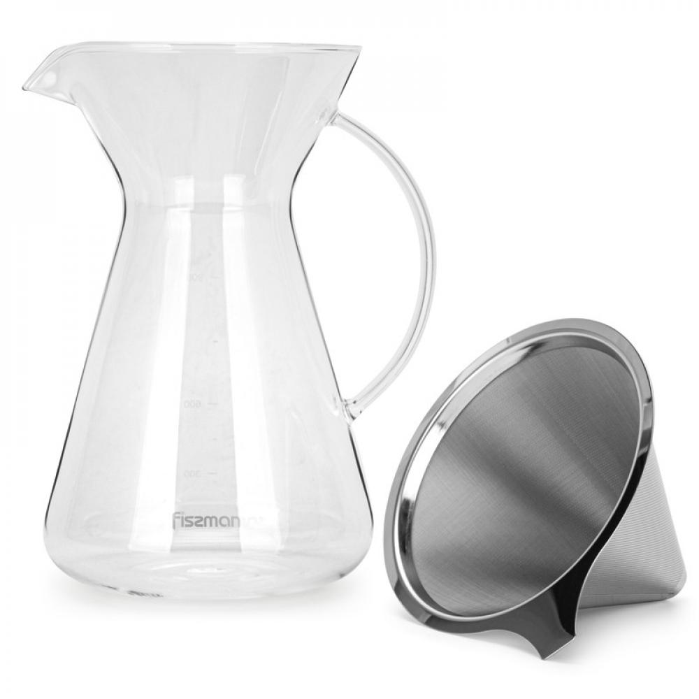 Fissman Coffee Pot 900ml With Stainless Steel Filter (Borosilicate Glass) fissman coffee mill silver clear 18cm