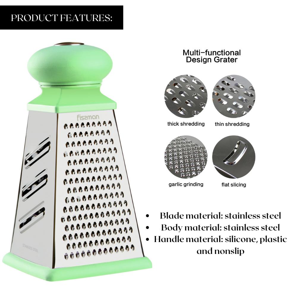 Fissman Vegetable And Chesse Grater Four Sided Green\/Silver fissman stainless steel vegetable crinkle wavy chopper green silver 7 5x8 5x1 5cm