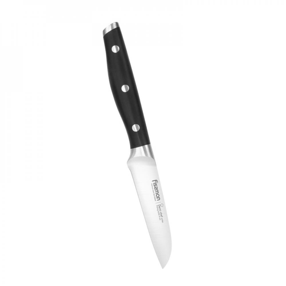 цена Fissman Paring Knife Demi Chef Series Non Stick Stainless Steel Colored Black/Silver 3.5inch (9 cm)