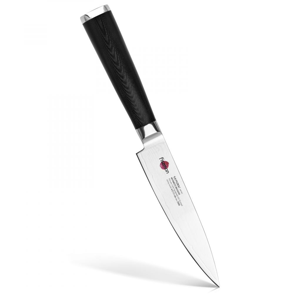 fissman 5 stainless steel utility knife kronung series silver black 13 cm Fissman 4.5 Utility Knife SAMURAI MUSASHI 11 Cm (Steel DAMASCUS)