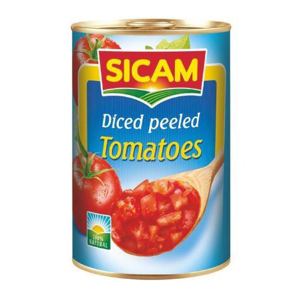 Sicam Diced Peeled Tomatoes 400 g sicam harissa du cap bon 380 g