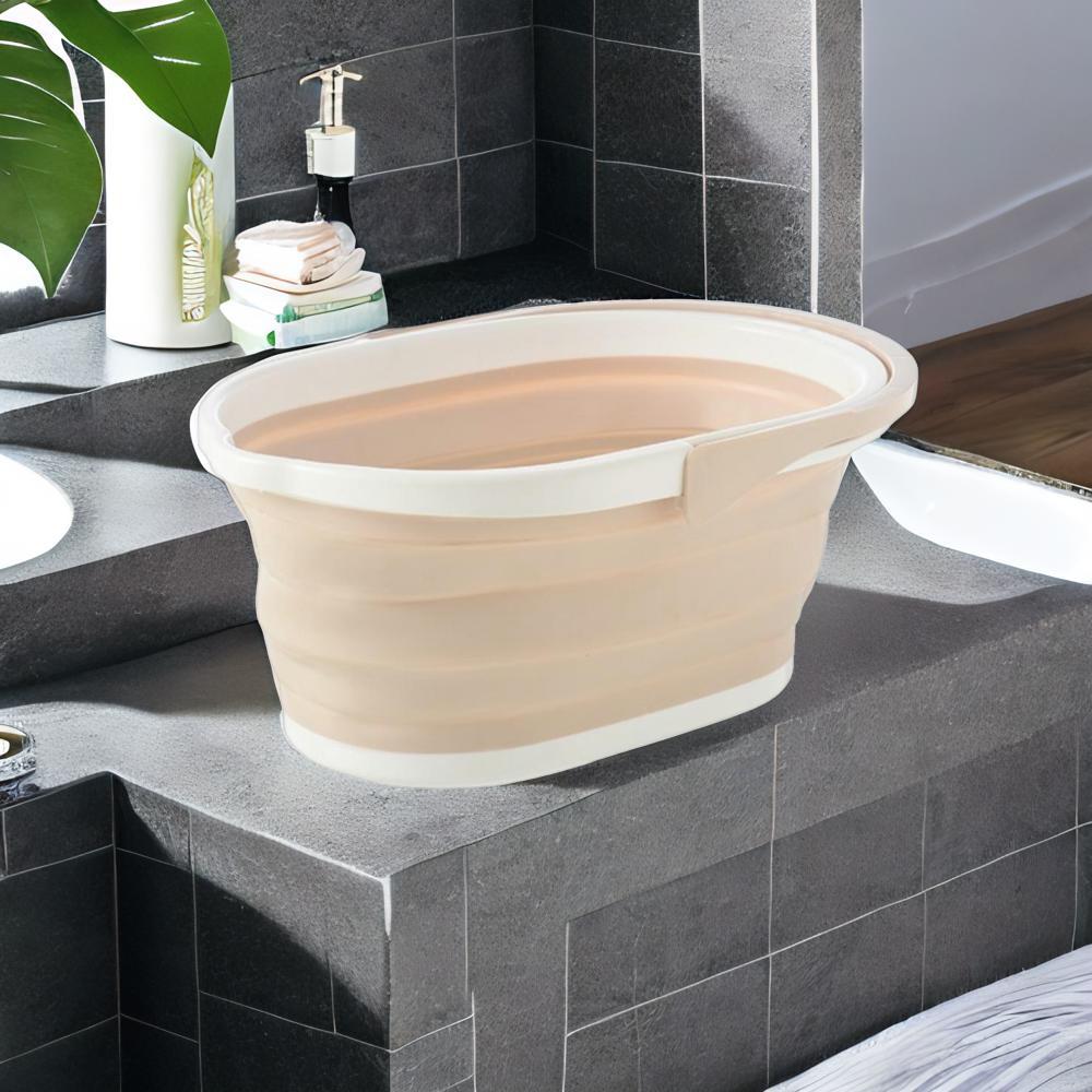 COLLAPSIBLE BUCKET BIN - Space-Saving Pop Up Bucket, Great For Outdoor And Cleaning - BEIGE цена и фото