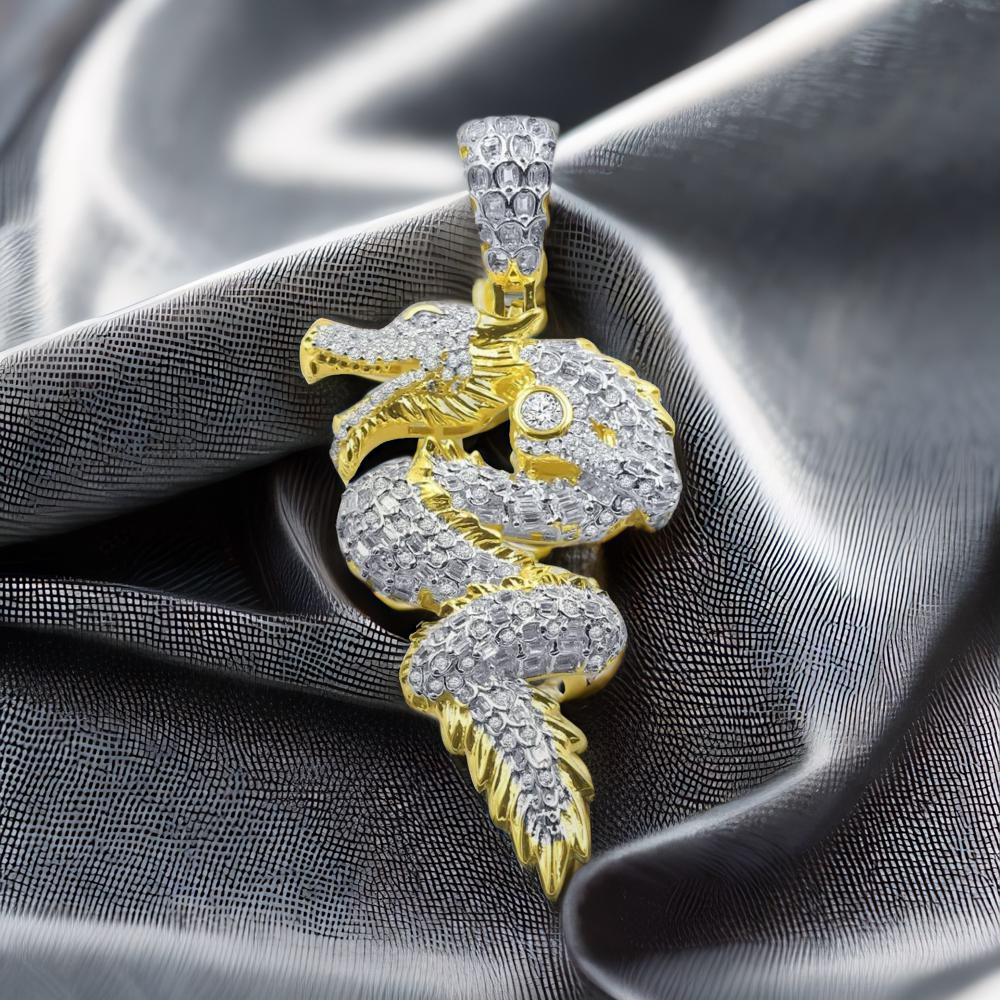 цена 14k Yellow Gold Over Real Sterling Silver Good Luck Dragon Diamond Pendant Chain in Chinese culture, the dragon is the most powerful, fortuitous chara
