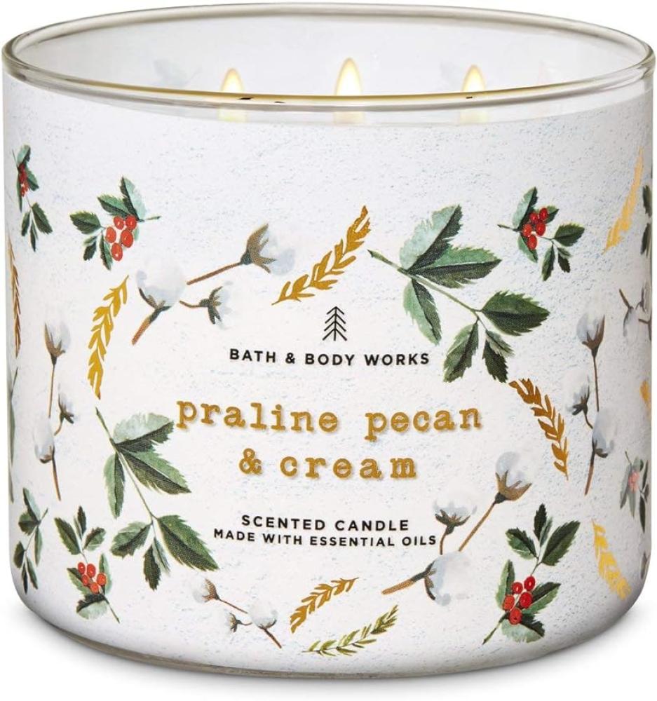 Bath and Body Works White Barn Praline Pecan Cream 3 Wick Candle - 411g - Scented Candle