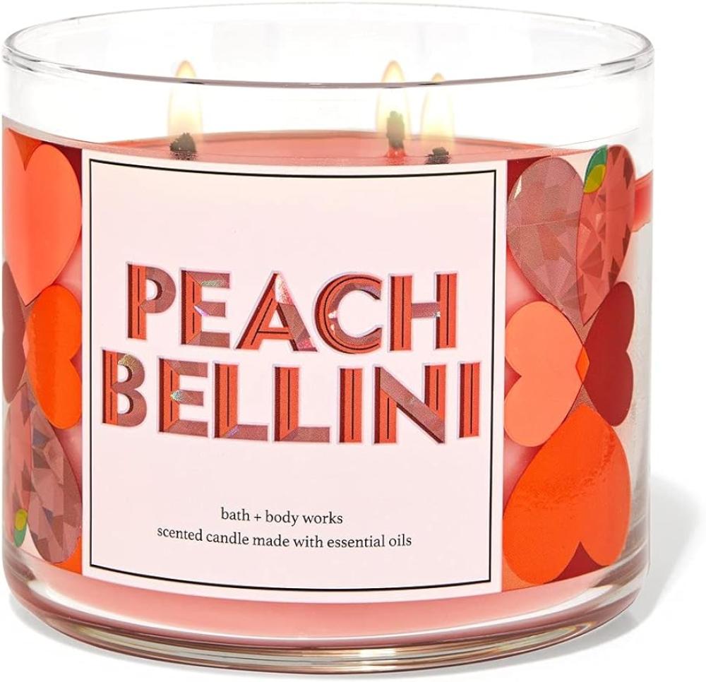 Bath and Body Works - Peach Bellini - 3 wick - Scented Candle 411g la fann tobacco and vanilla scented candle