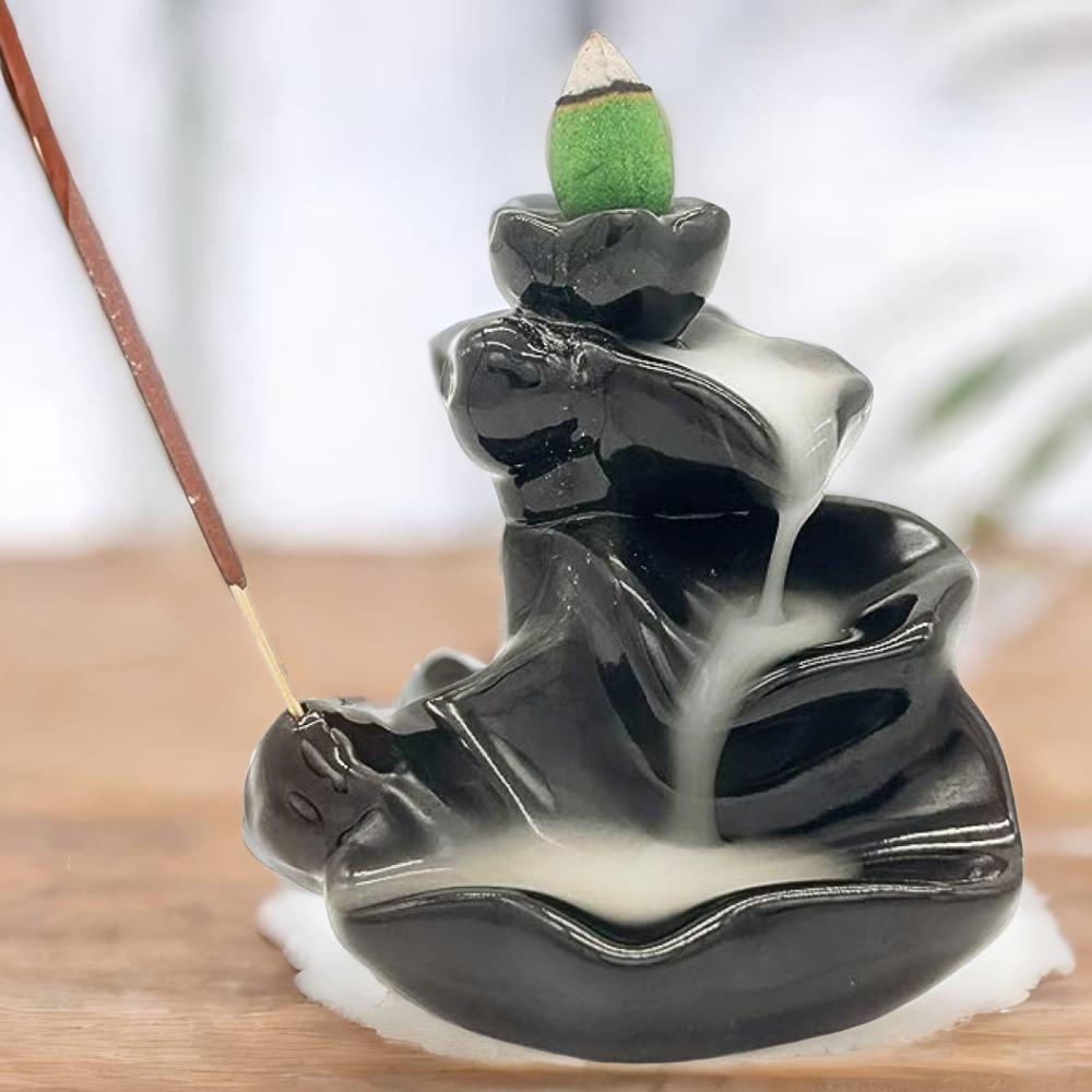 Backflow Waterfall Ceramic Cone and Stick Incense Burner for Relaxing Aromatherapy Home Decor and Gifts with 10 Free Backflow Incense Cones small buddha incense the little monk censer creative home decor holder backflow incense burner use in home office teahouse