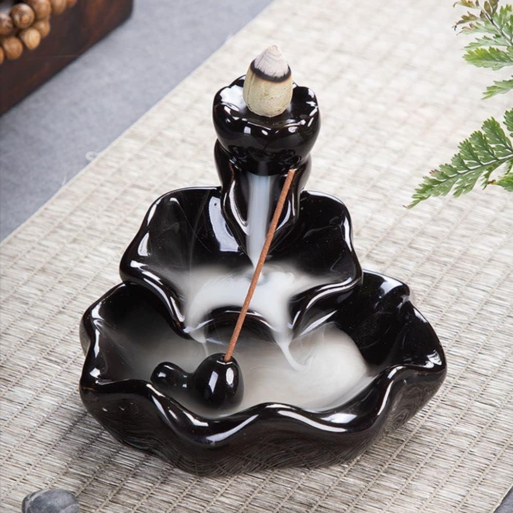 Waterfall Ceramic Cone and Stick Incense Burner for Aromatherapy Home Decor and Gifts W\/ 10 Free Incense Cones Style1 backflow waterfall ceramic cone and stick incense burner for relaxing aromatherapy home decor and gifts with 10 free backflow incense cones