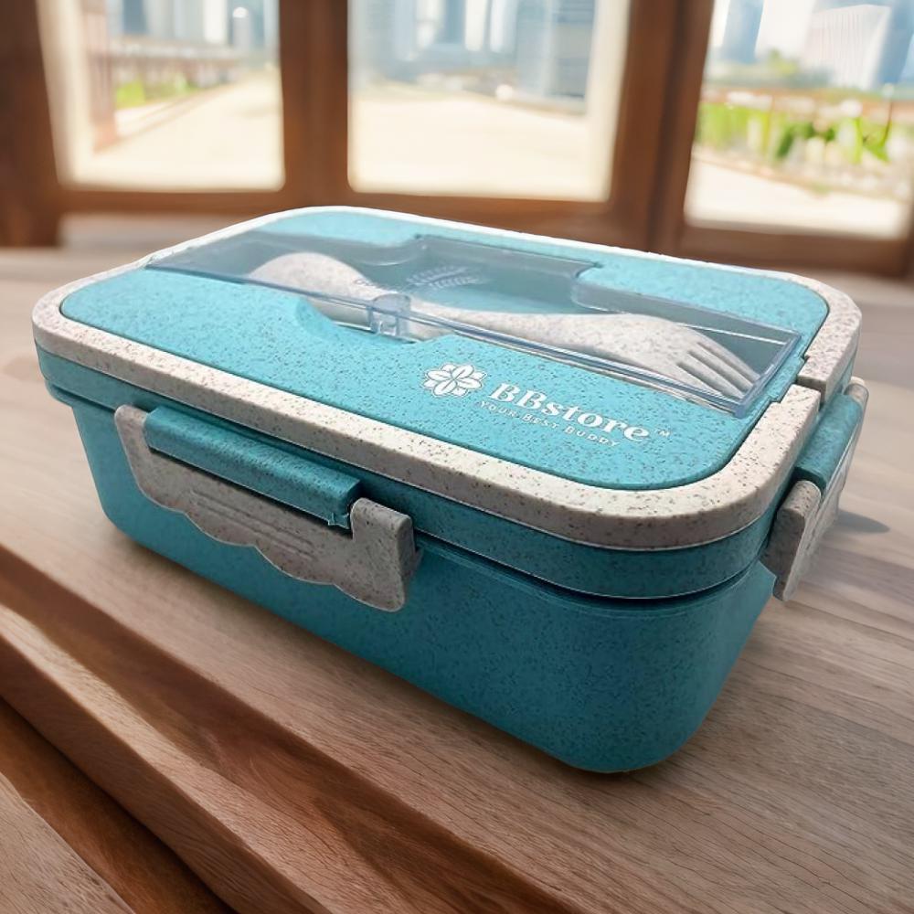 BBstore Lunch Boxes with 3 Compartments and cutlery Spoon and Fork Leakage Proof Container with Holding Handle (Blue) bbstore lunch boxes with 3 compartments and cutlery spoon and fork leakage proof container with holding handle purple
