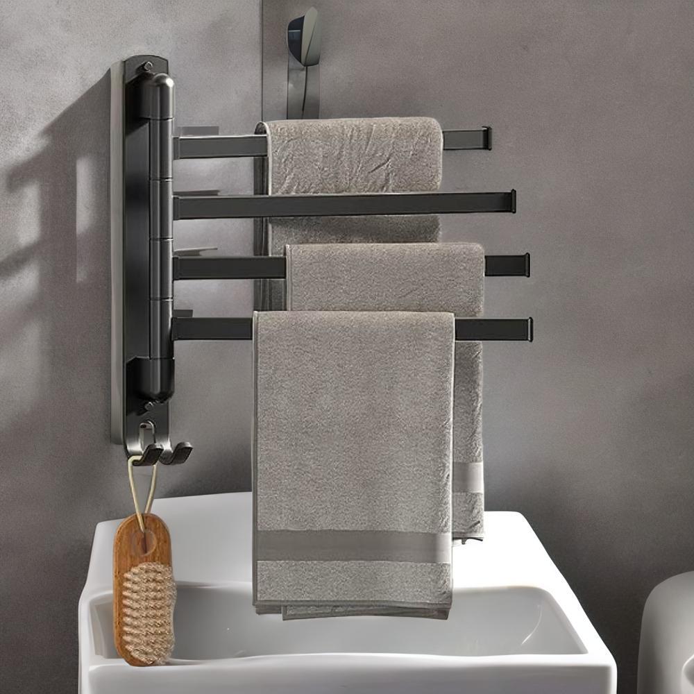 цена Towel Racks for Bathroom, Swivel Self-Adhesive Towel Rack Wall Mounted, 4 Bar Bathroom Towel Hanger for Small Rolled Towels, Hand Towels, Black