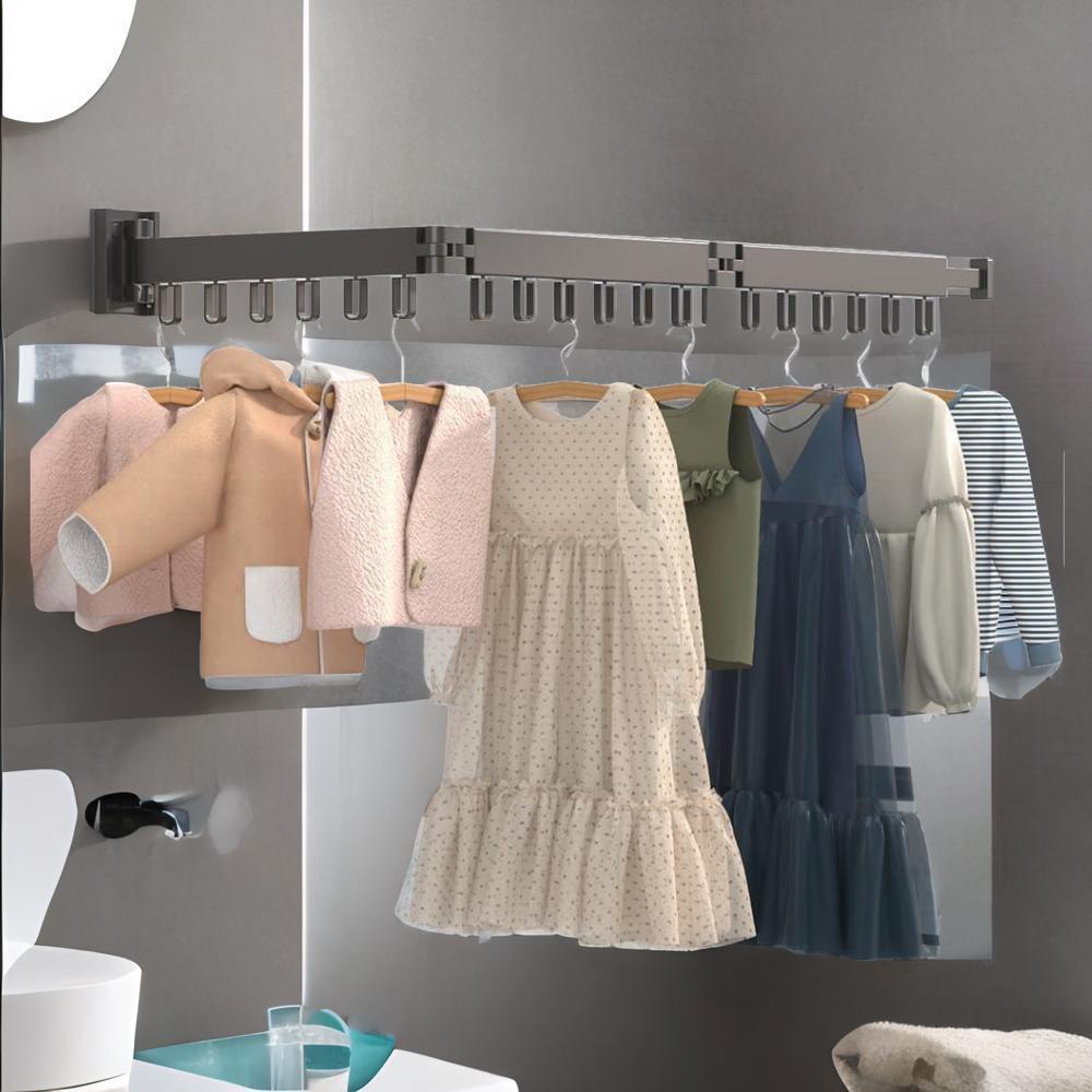 цена Wall Mounted Clothes Hanger Rack, Retractable Clothes Drying Rack Folding Indoor, Laundry Drying Rack, Space Saver Clothes Rack,Collapsible Trifold wi