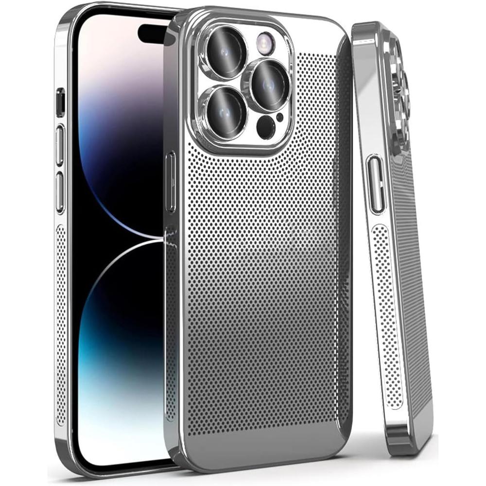 iPhone 15 Pro Max - Fine Mesh Ultra Thin Cooling Phone Case, iPhone 15 Pro Max Cover (Silver) ikrsses case for xiaomi mi pocophone f1 case luxury carbon fiber ultra thin silicone soft tpu case for xiaomi mi f1 cover