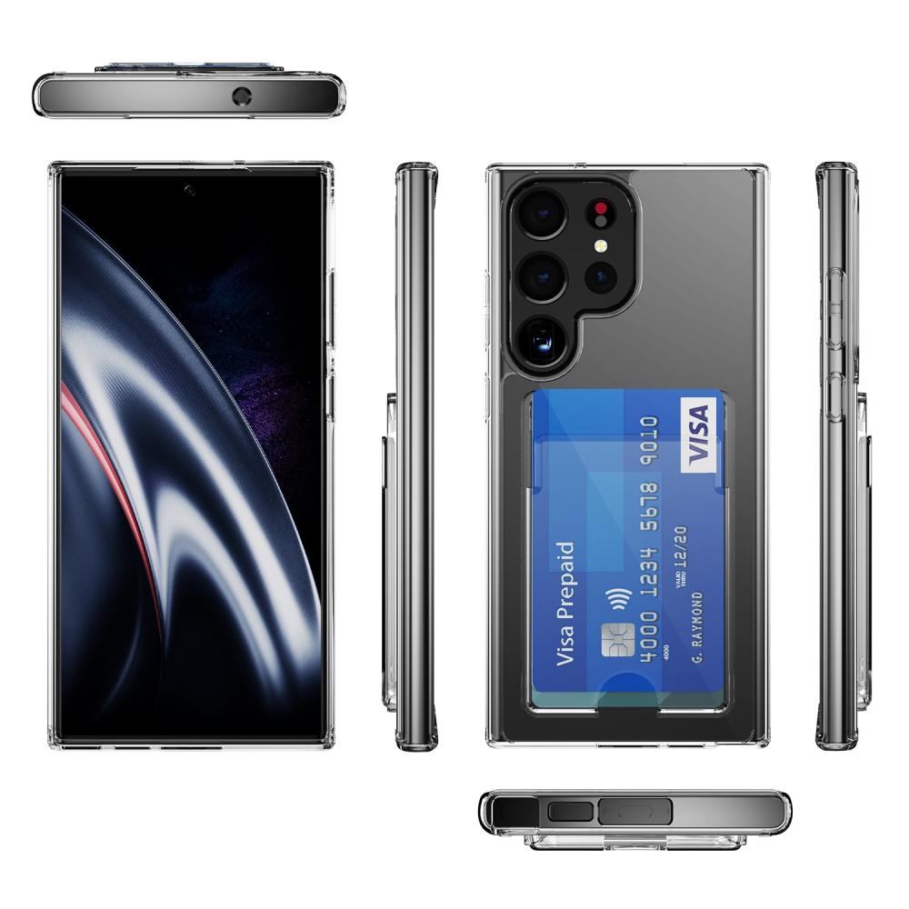 Samsung Galaxy S23 Ultra 5G - Crystal Clear Case with Card Holder, Shockproof, Slim fit, Hard Ultra Thin - Transparent portfel na karty carteras de mujer cards wallet business card credit card case billeteras porte feuille pasjeshouder mannen