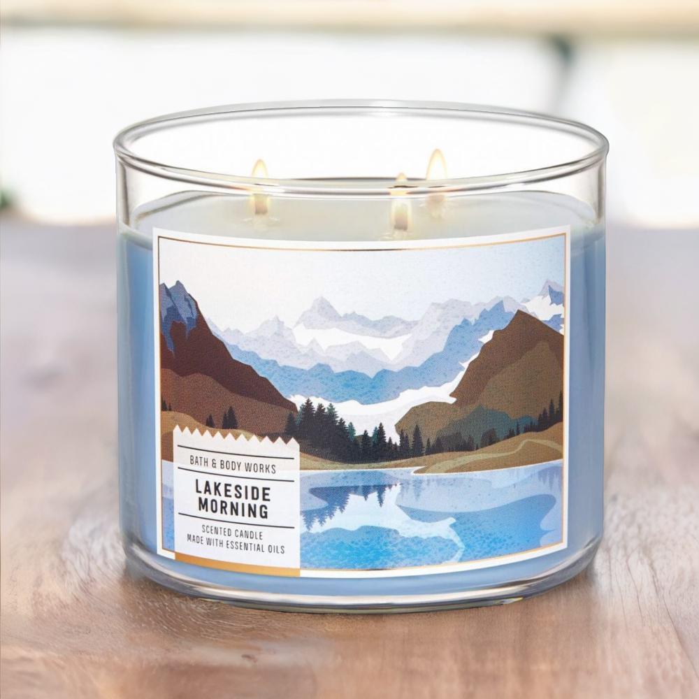 Bath and Body Works White Barn Lakeside Morning 3 Wick Candle 14.5 Ounce Summer 30pcs candle wicks white cotton core waxed wicks with sustainer for diy art candles pre waxed wicks accessories candle making