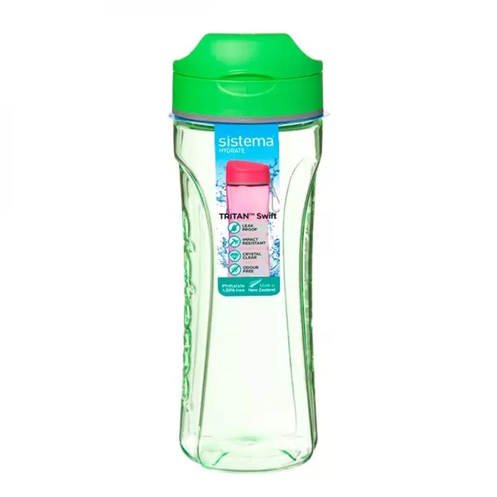 Sistema 600 ml Tritan Swift Water Bottle, Green sistema swift squeeze pink bottle 480ml