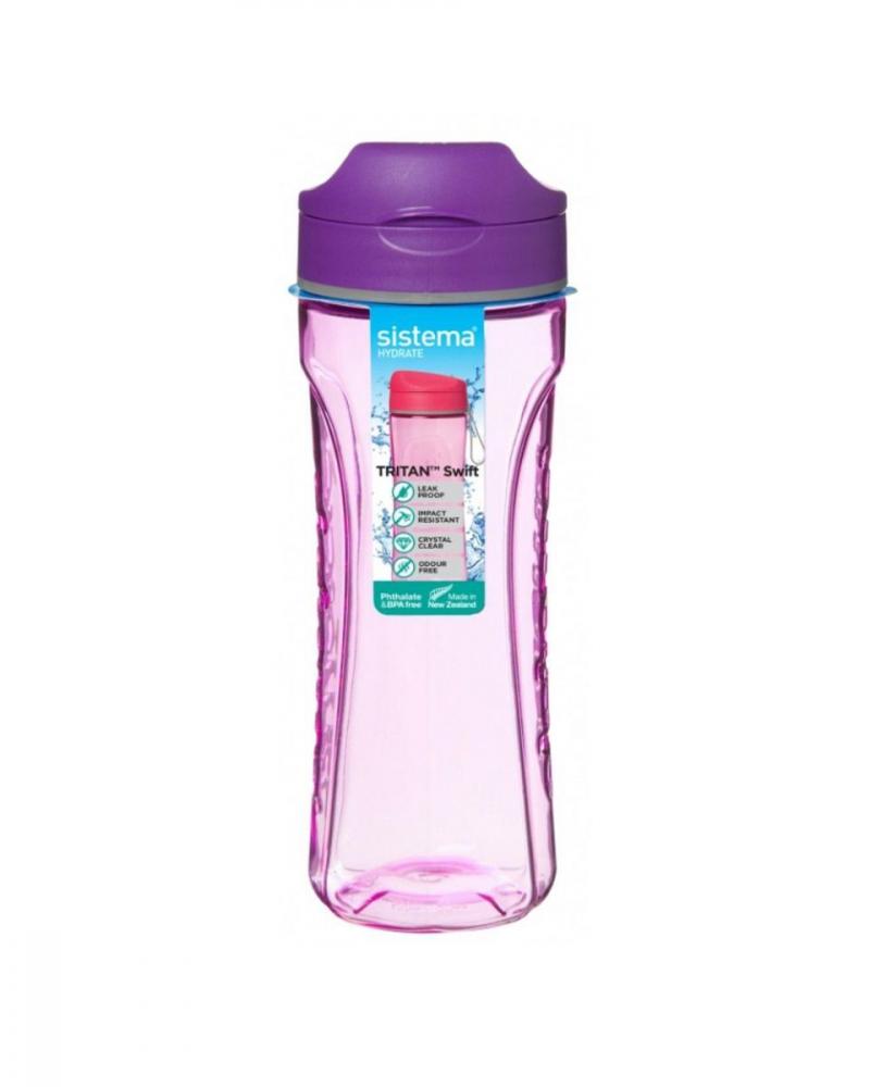 Sistema 600 ml Tritan Swift Water Bottle, Purple sistema swift squeeze blue bottle 480 ml
